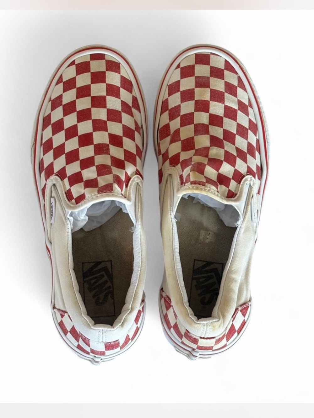 Vans red and white checkerboard slip-on trainers  8.5 Women
